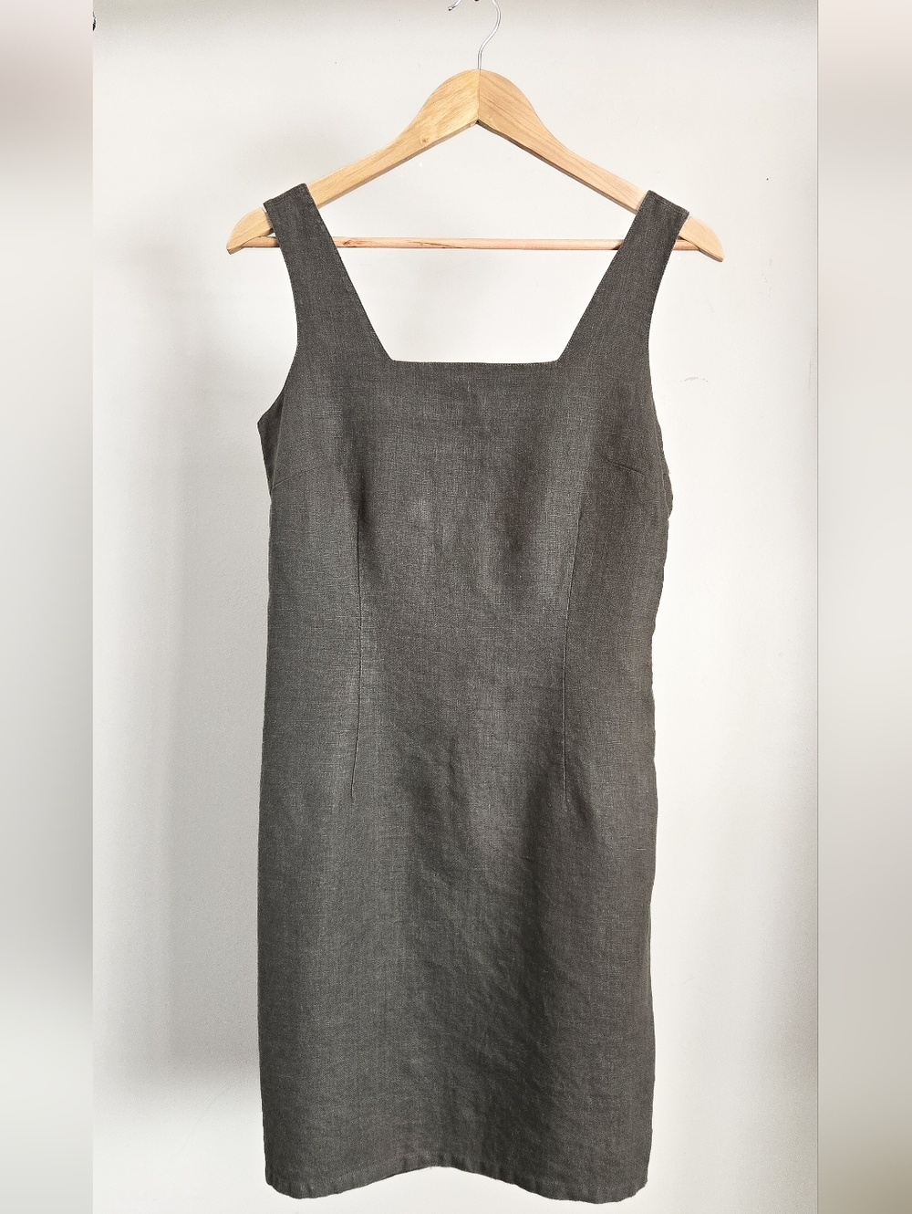 La Redoute 100% Linen Dress Olive Green Button Side Mini Shift Size 6 - Picture 4 of 8